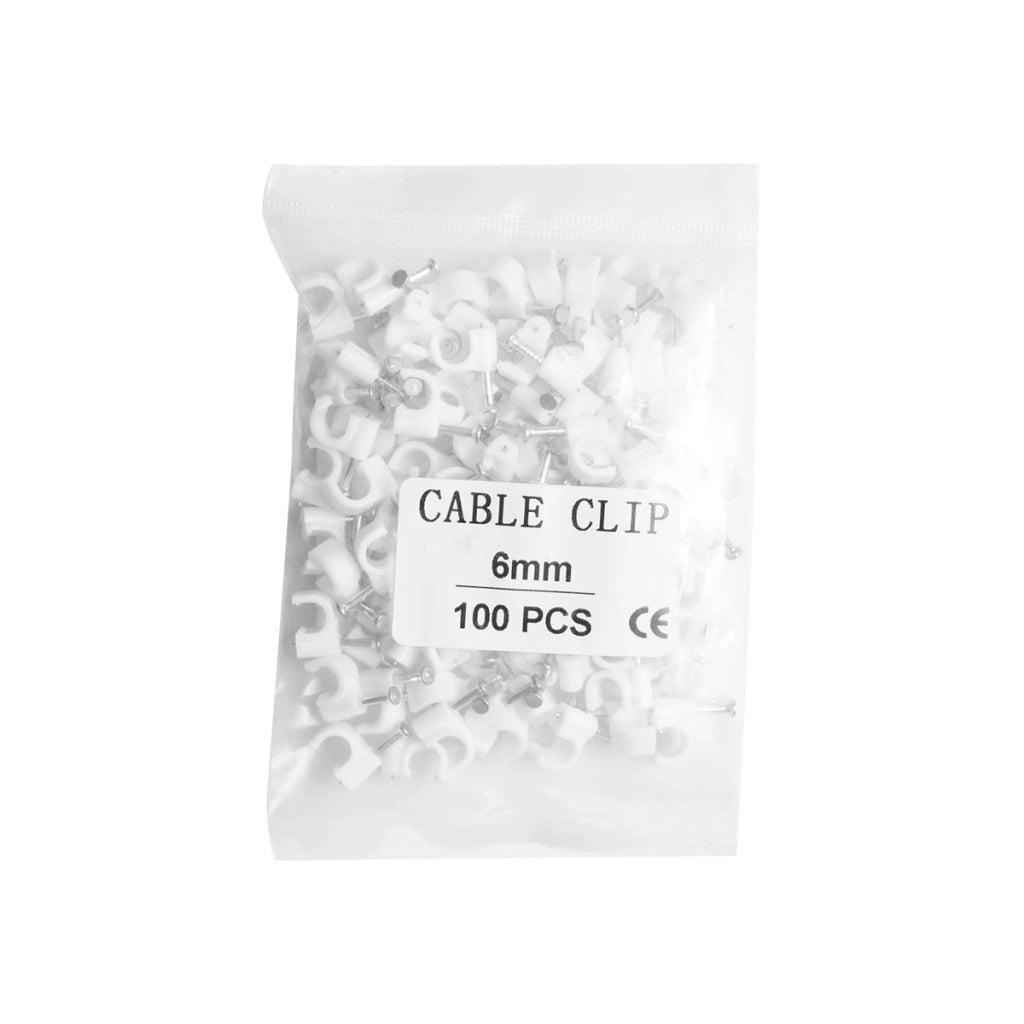 Clip per chiodi da 6 mm per fissaggio cavi, 100 pezzi
