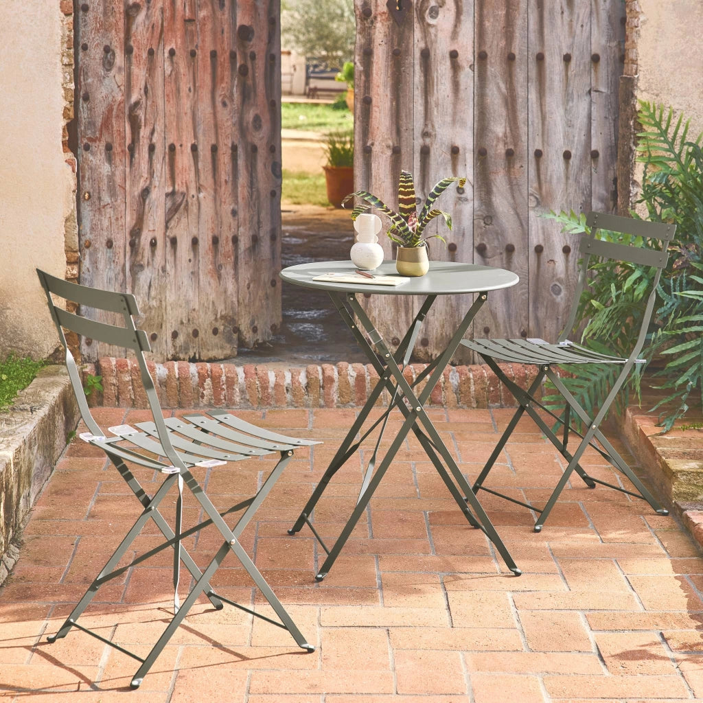 Set tavolo da giardino bistrot pieghevole in acciaio con 2 sedie,