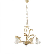 Lampadario Arte Povera Cesto Metallo Avorio E Oro 3 Luci E14