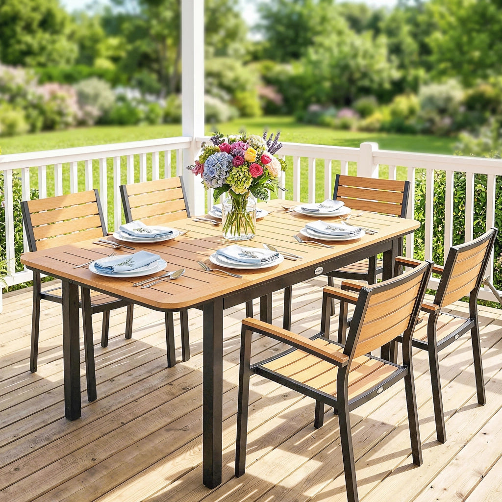 Tavolo da Giardino 6 Persone ¨C zephmum ¨C Legno Composito, Metallo, 127x70cm, Marrone