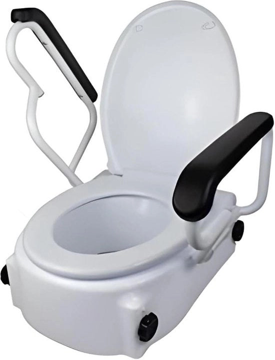 Altezza WC per anziani 19 cm - Con coperchio e braccioli - Bianco