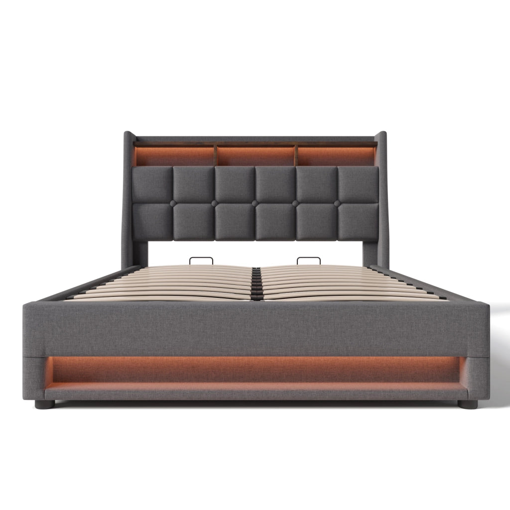 LETTO Imbottito 160x200 cm Grigio con USB e LED, senza materasso