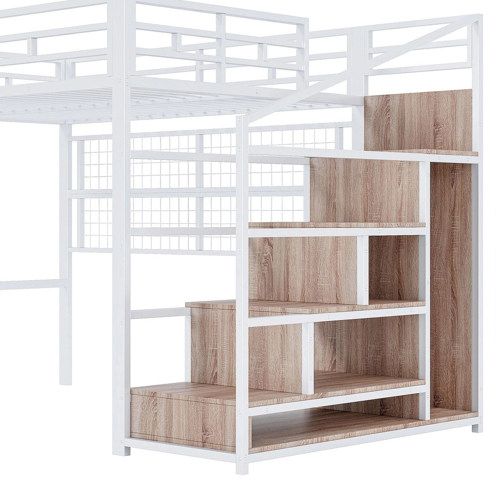Letto a Soppalco con LED e Armadio ¨C MINIMAL ¨C Bianco 140x200