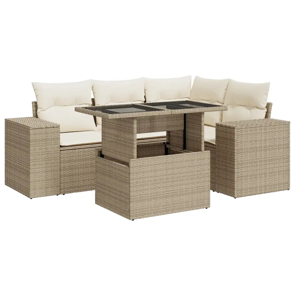 Set Divano da Giardino 5 pz con Cuscini Beige in Polyrattan 3326789
