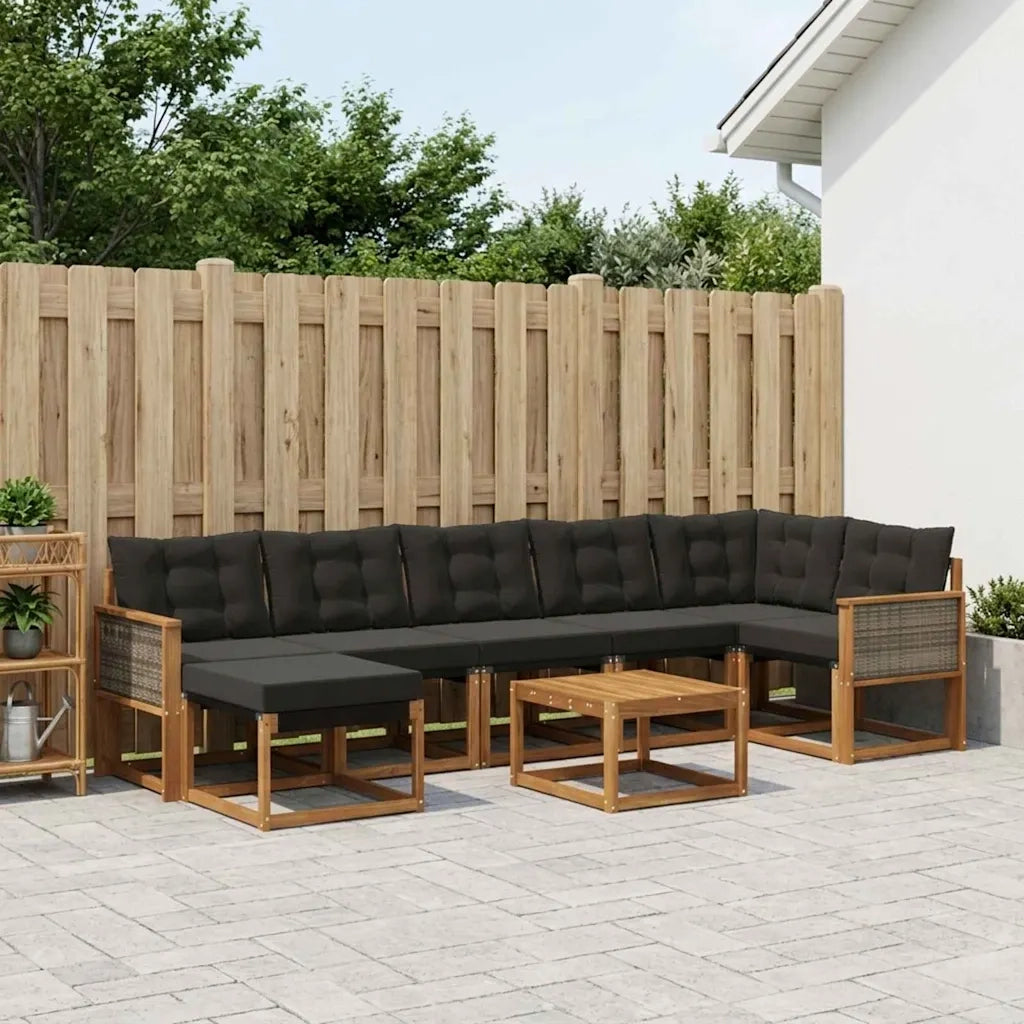 Set di divani da esterno con cuscino 8 pcs Naturale e Nero 3382108