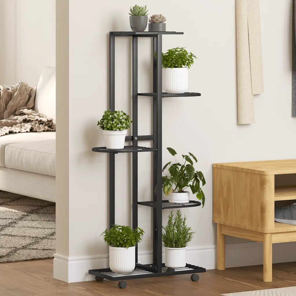 Fioriera a 5 Piani con Ruote 44x23x100 cm Ferro Nero 343117