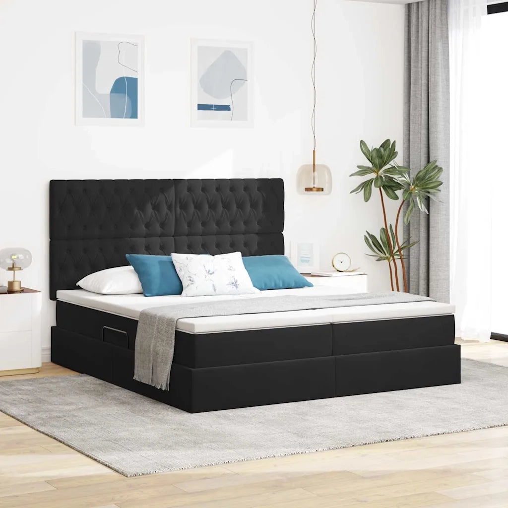 Letto con luci a strisce a LED Nero 200 x 200 cm Velluto