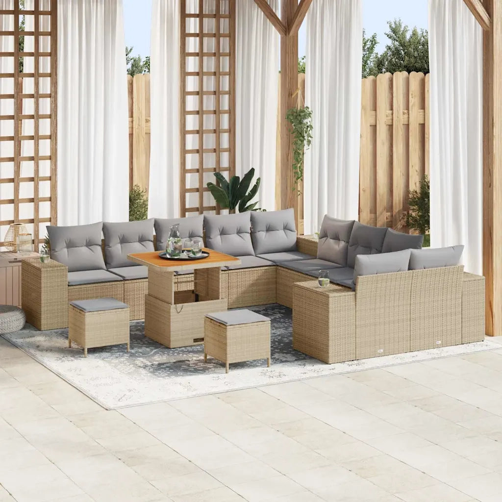 Set Divano da Giardino con cuscino 13 pcs Beige polyrattan