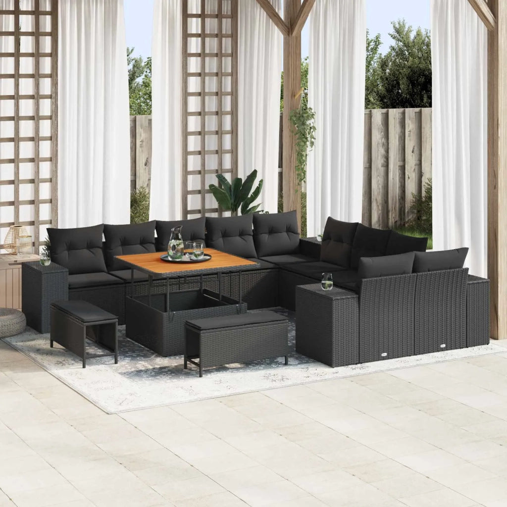 Set Divano da Giardino con cuscino 13 pcs Nero polyrattan
