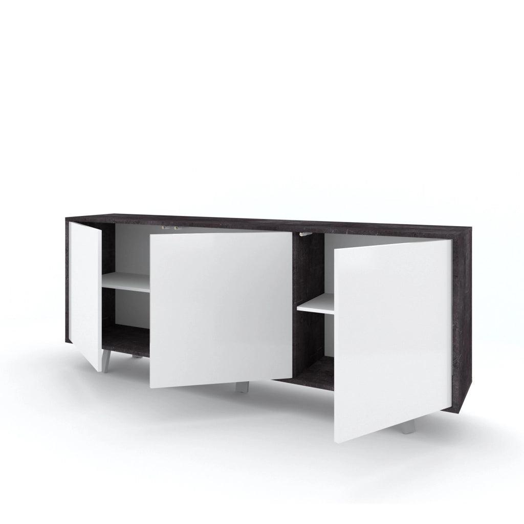 Buffet 3 ante VELBRUK nero pietra/bianco lucido