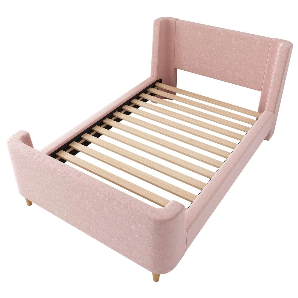 Letto Singolo Imbottito per Bambini ¨C MINIMAL ¨C Rosa, Velluto, 90x200