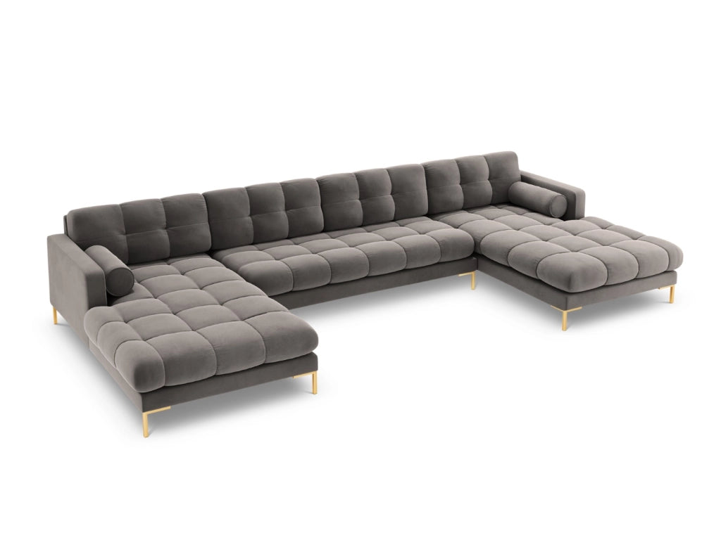Cosmopolitan Design - Divano panoramico "Bali" 7 posti in velluto grigio chiaro 