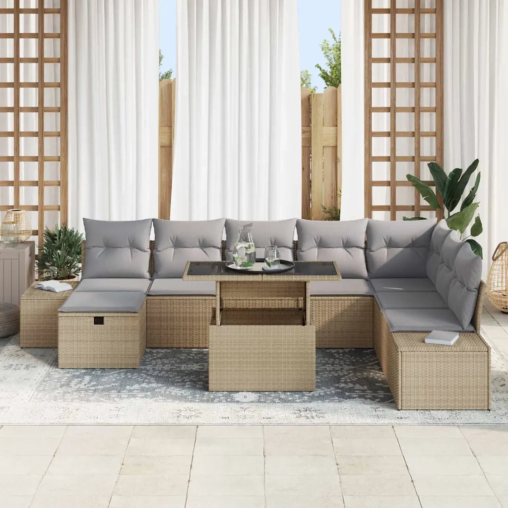 Set Divano da Giardino 9 pcs Beige polyrattan