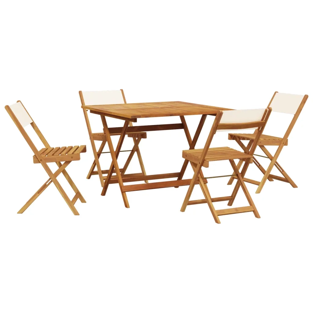 Set Pranzo da Giardino 5pz | Set Salotto da Giardino Crema in Tessuto e Legno Massello