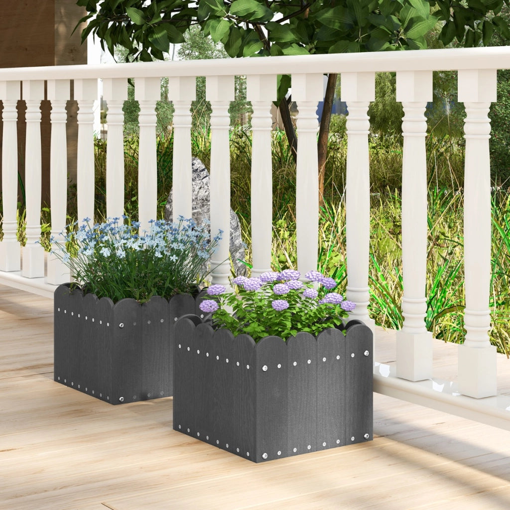 Set di 2 cassette fioriere quadrate con aperture di drenaggio, Vaso per piante HDPE resistente alle intemperie Grigio