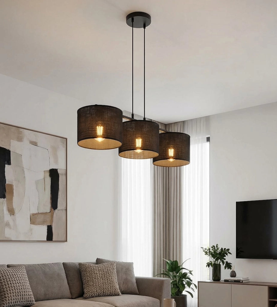 Lampada a sospensione ECO nera 3xE27 cilindrica Emibig