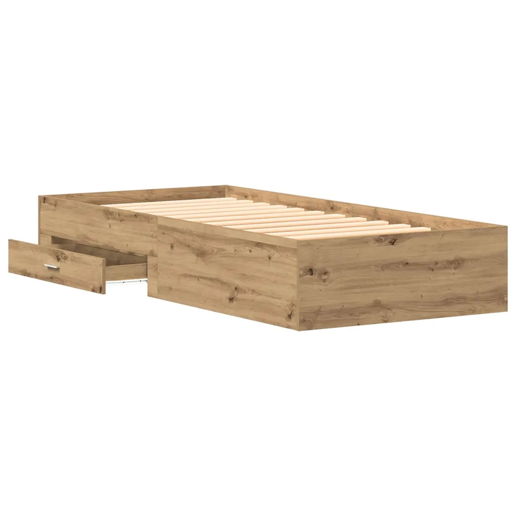 Letto singolo | Letto per adulti | Struttura del letto con cassetto Rovere artigianale 90 x 200 cm