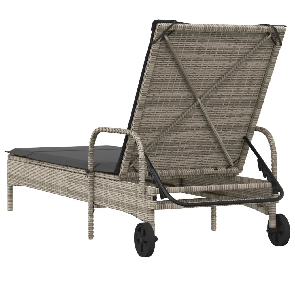 Lettino Prendisole con Ruote e Cuscino in Polyrattan Grigio 368310