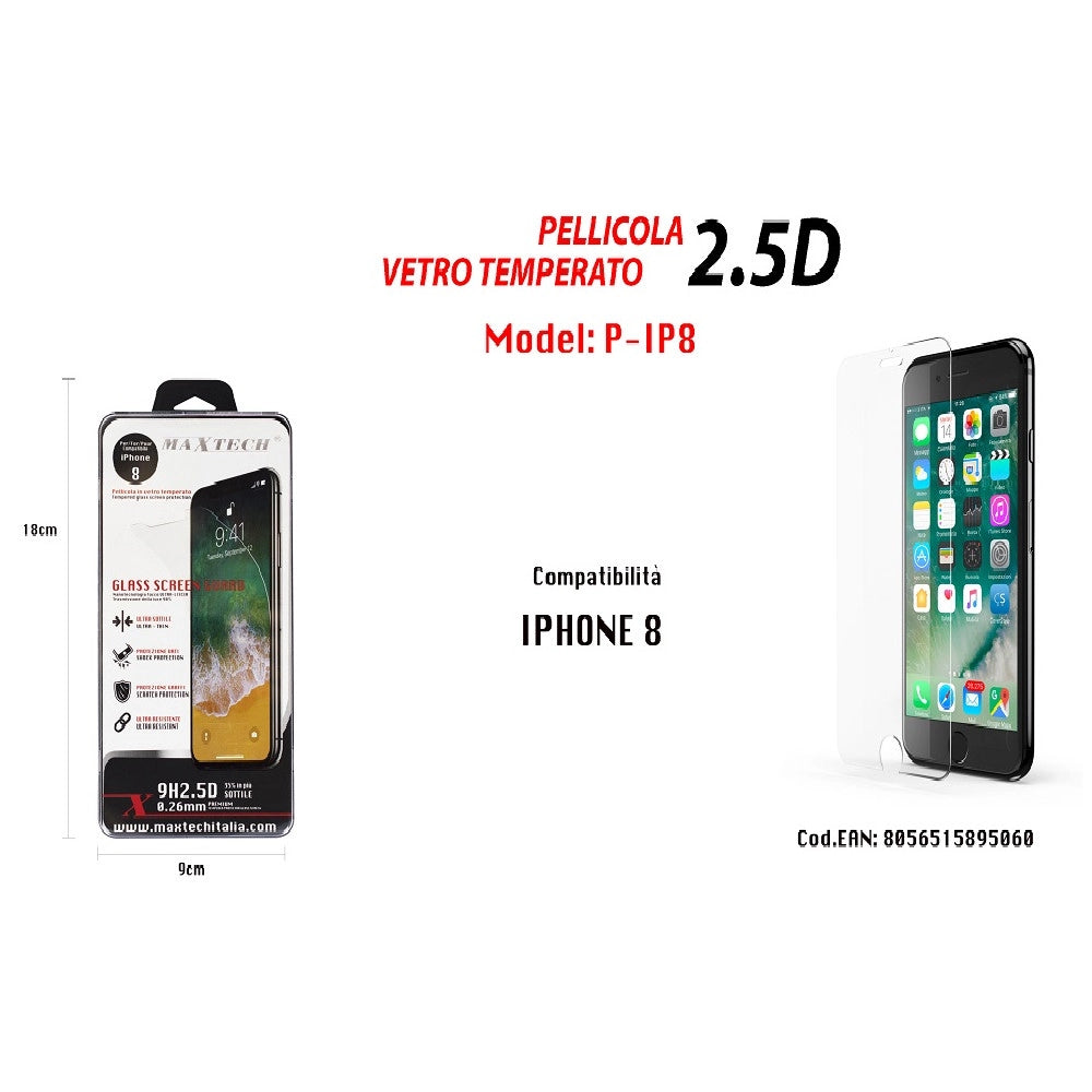 Trade Shop - Proteggi Schermo Per Iphone 8 Pellicola In Vetro Temperato Maxtech P-ip8 -