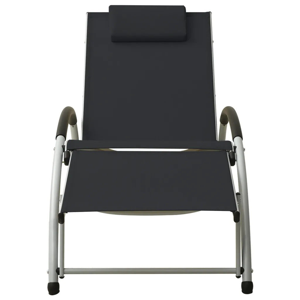 Lettino Prendisole con Cuscino in Textilene Nero 310529