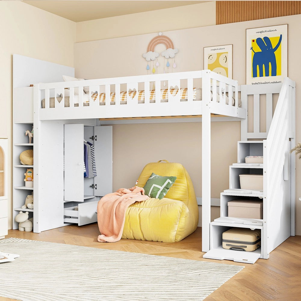 Letto a Soppalco con Contenitore e Scaffali ¨C MINIMAL ¨C Bianco 90x200