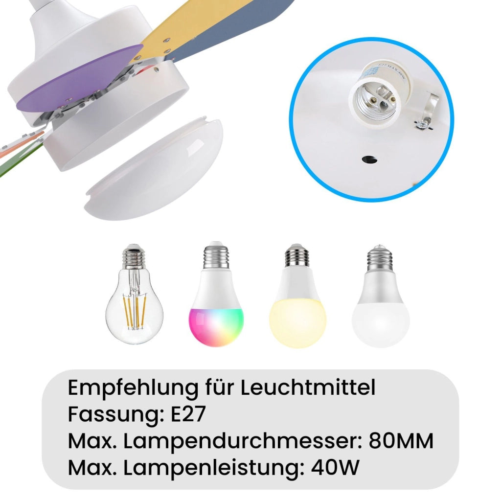 ZMH Ventilatore da soffitto con luce e telecomando Silenziatore per corridoio Camera da letto Luce a soffitto