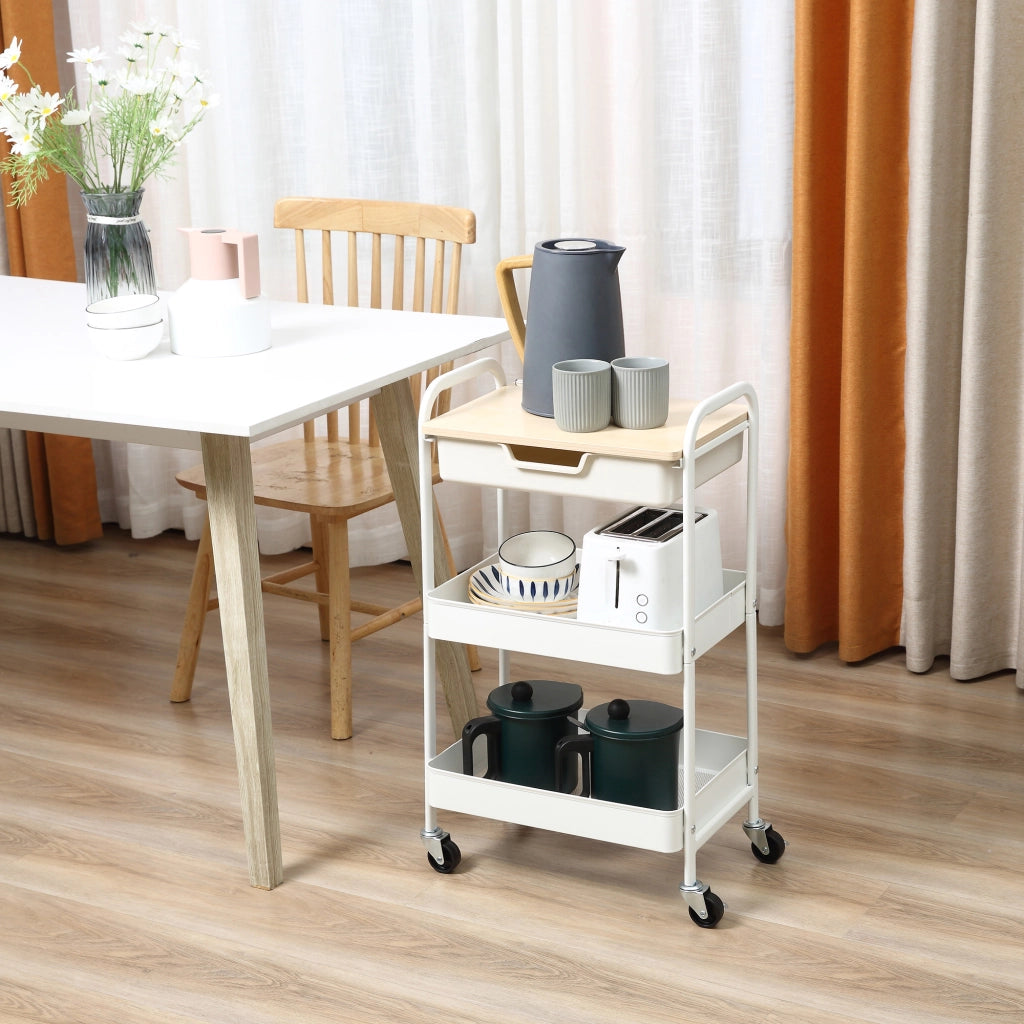 Carrello Multiuso con Cassetto e Cestini ¨C Minimal ¨C 44x31x76 cm Bianco