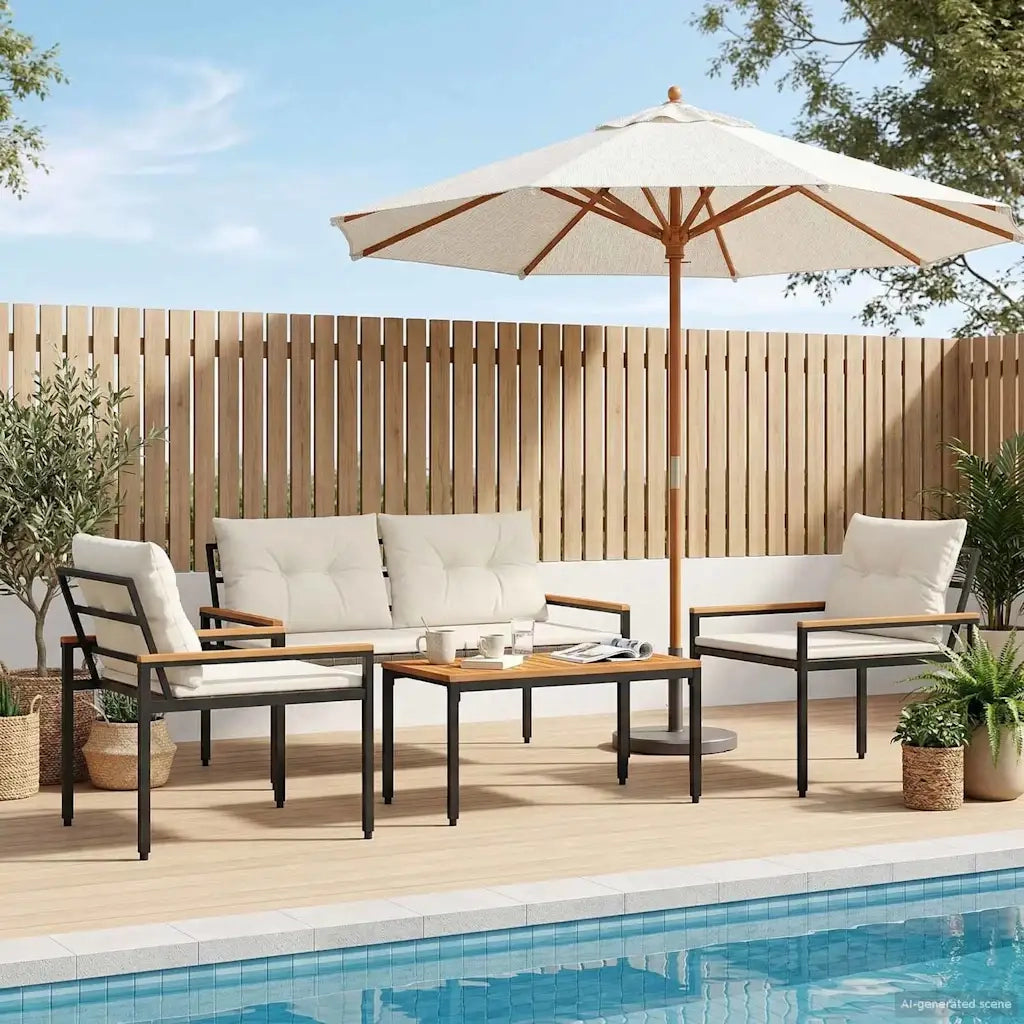 Set Mobili da Esterno 4 pcs Bianco Crema polyrattan 42025357