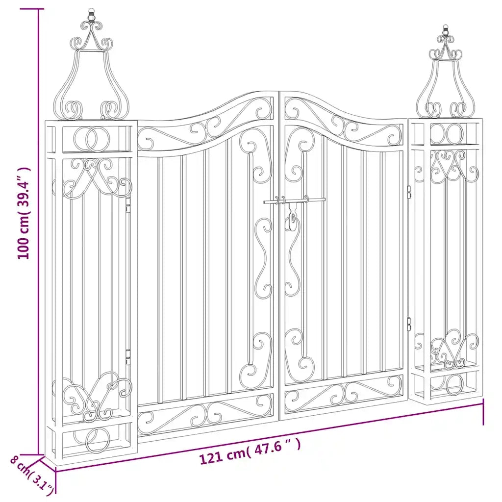 Cancello da Giardino Nero 121x8x100 cm in Ferro Battuto CFW7927119