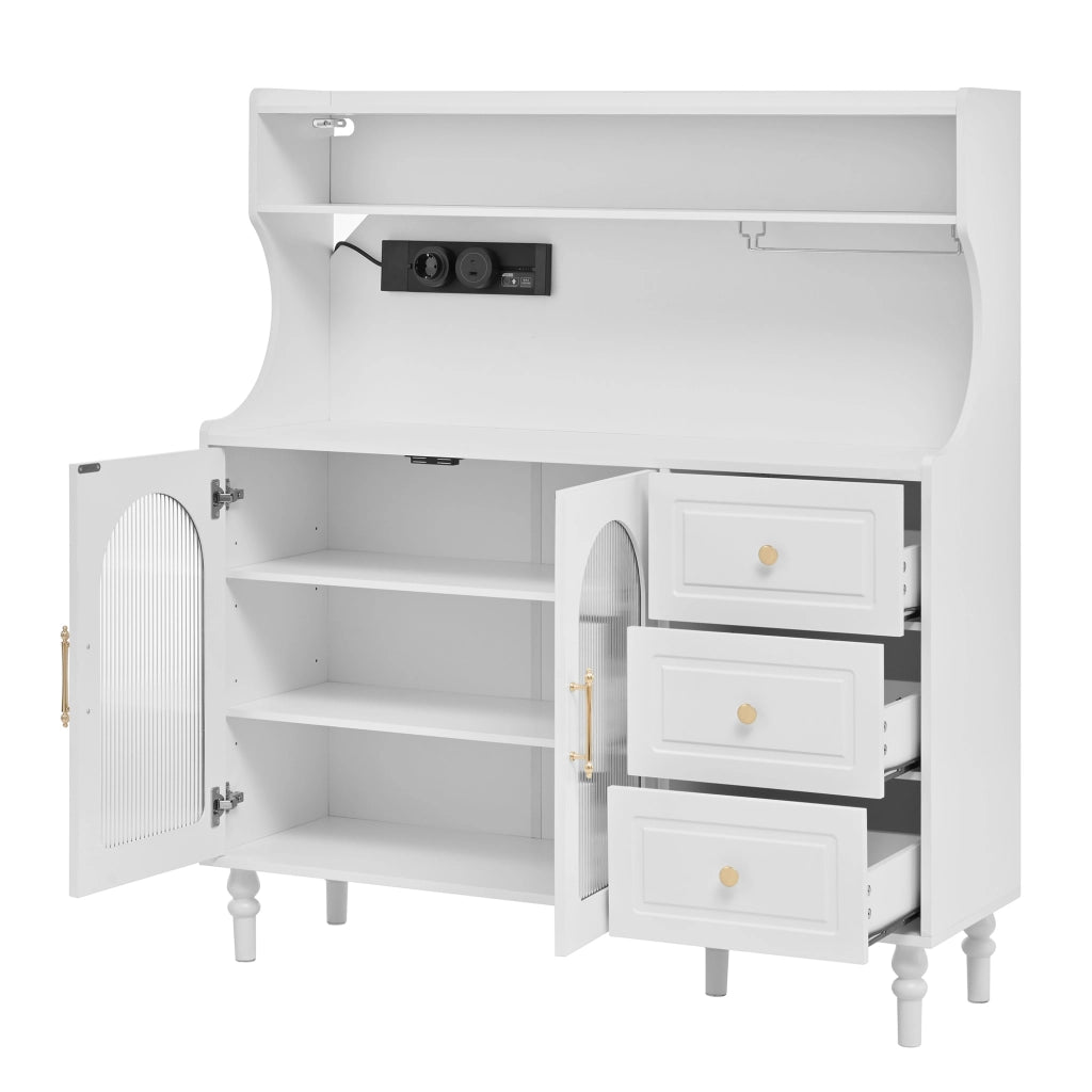 Buffet Alto da Cucina con Cassetti e Prese Elettriche ¨C MINIMAL ¨C Bianco