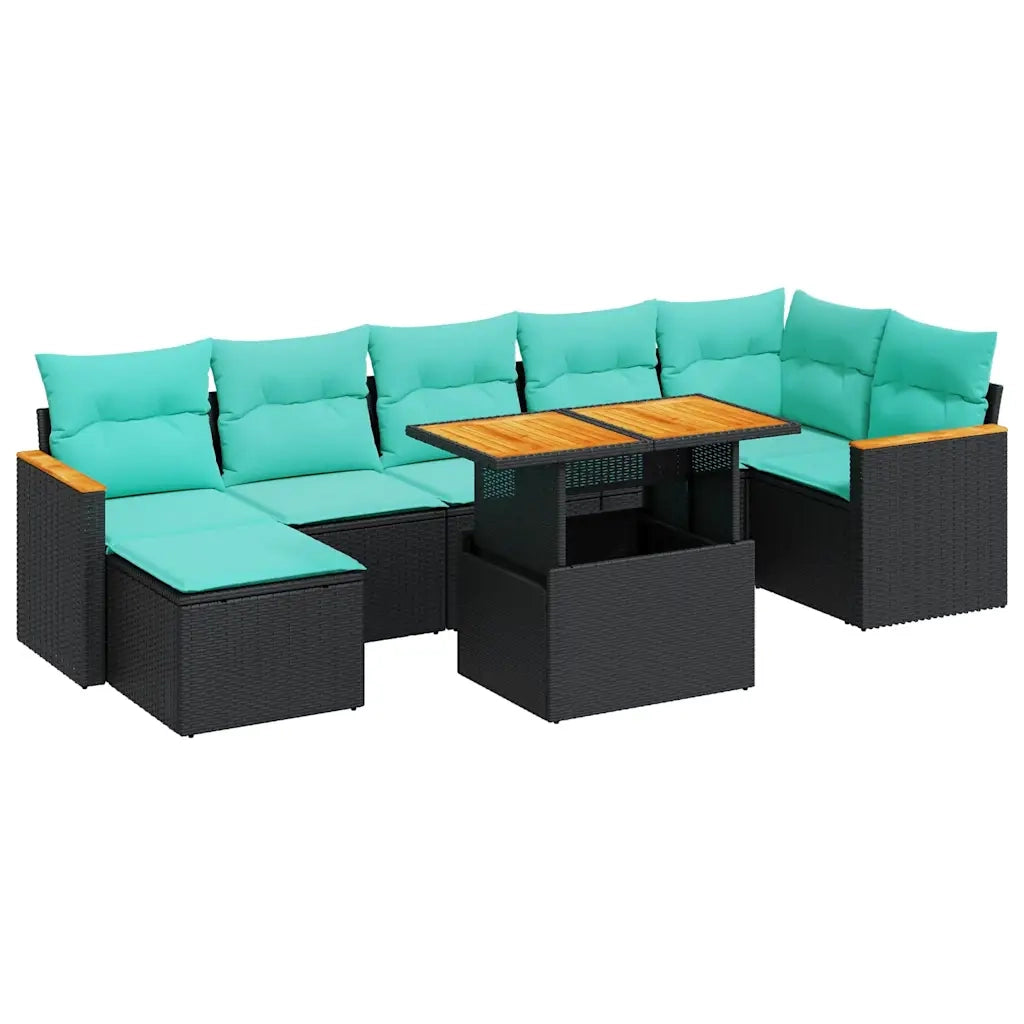 Set Divani da Giardino con Cuscini 8 pz Nero Polyrattan Acacia 3327515