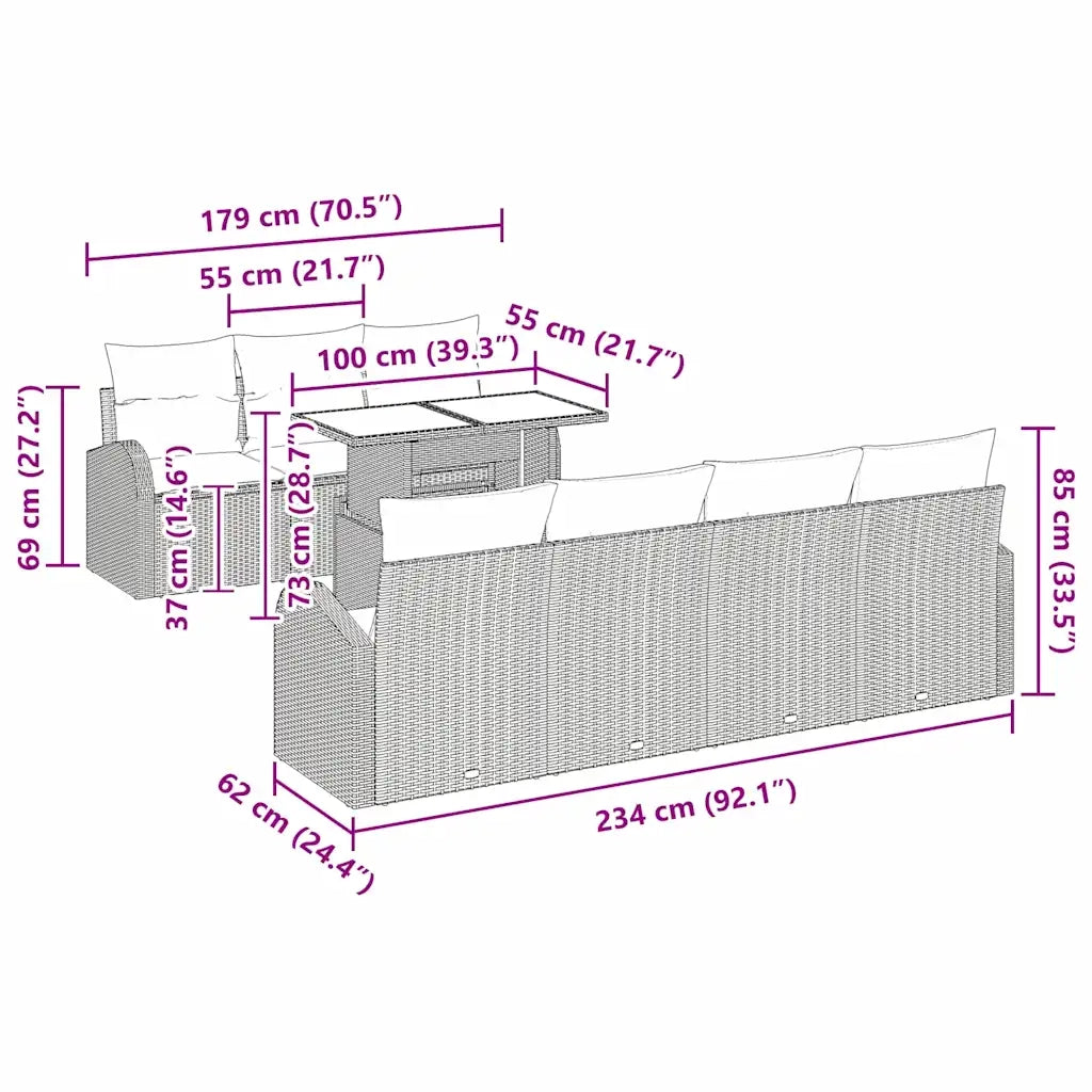 Set Divano da Giardino con cuscino 8 pcs Beige Poly Rattan 3348586