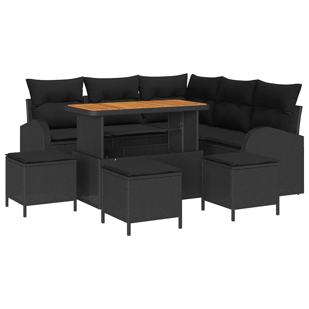 Set Divano da Giardino con cuscino 9 pcs Nero polyrattan