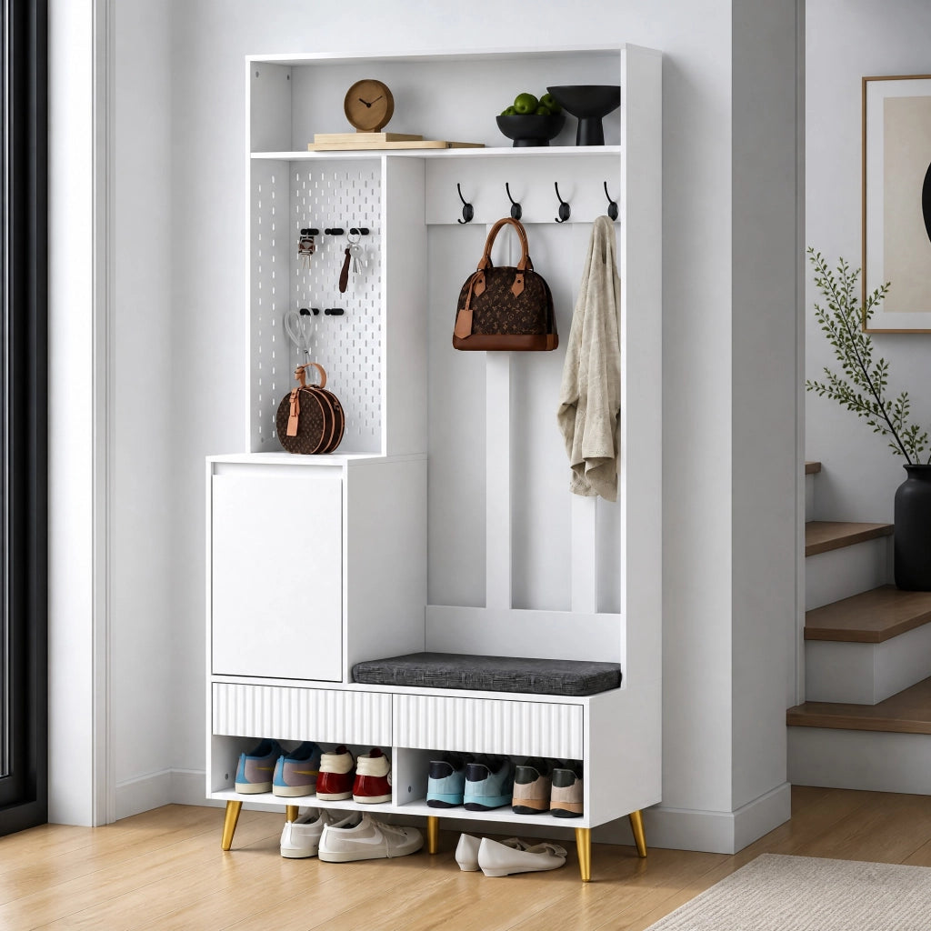 MOBILE INGRESSO Con panca 100x35x180 cm MDF bianco