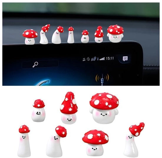 Set di 7 Mini Funghi per Decorazione Interno Auto