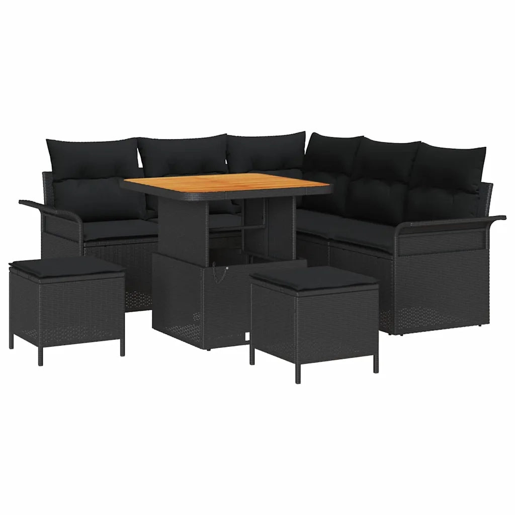 Set Divano da Giardino con cuscino con archiviazione 8 pcs Nero 3364079
