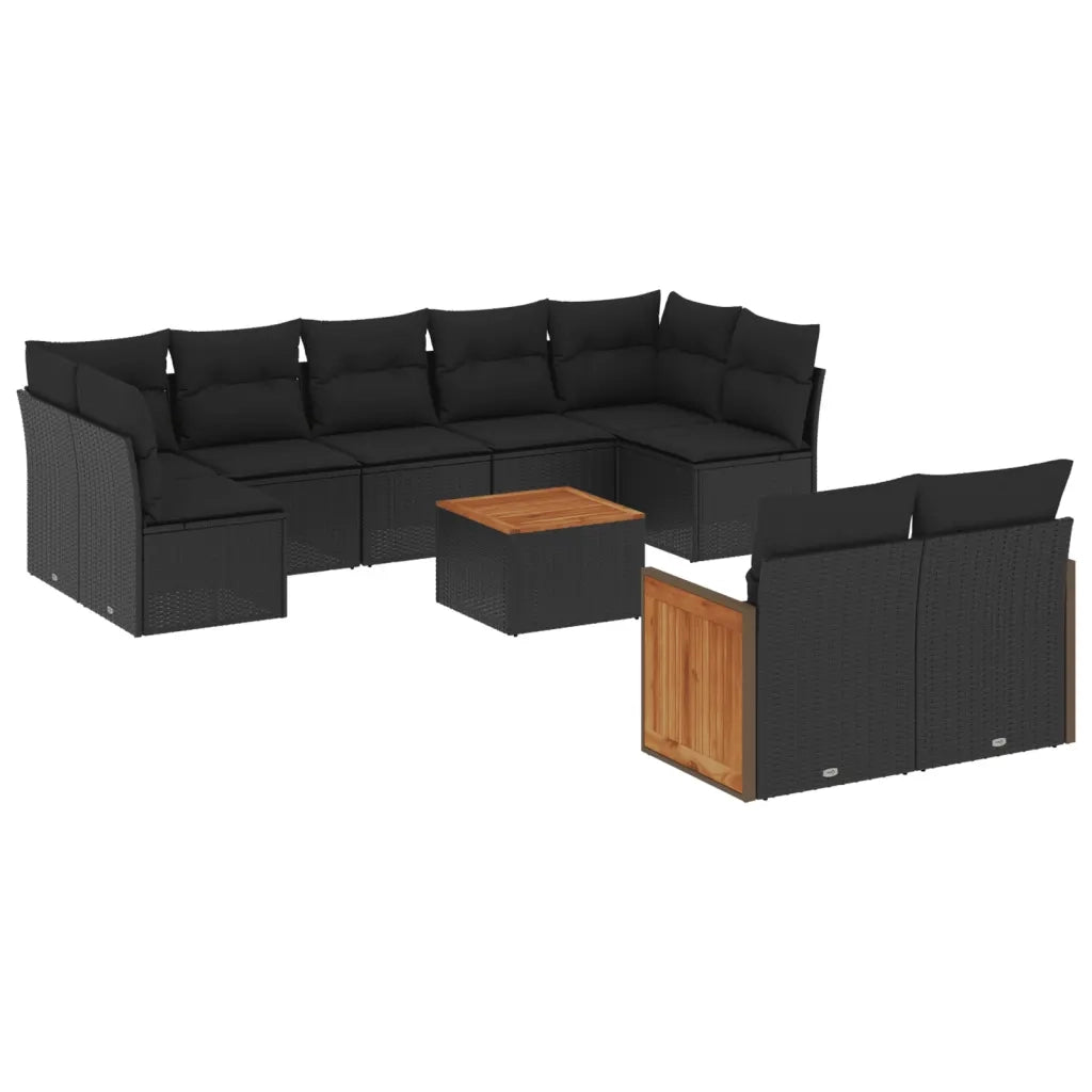 Set Divani da Giardino 10pz con Cuscini in Polyrattan Nero 3227973