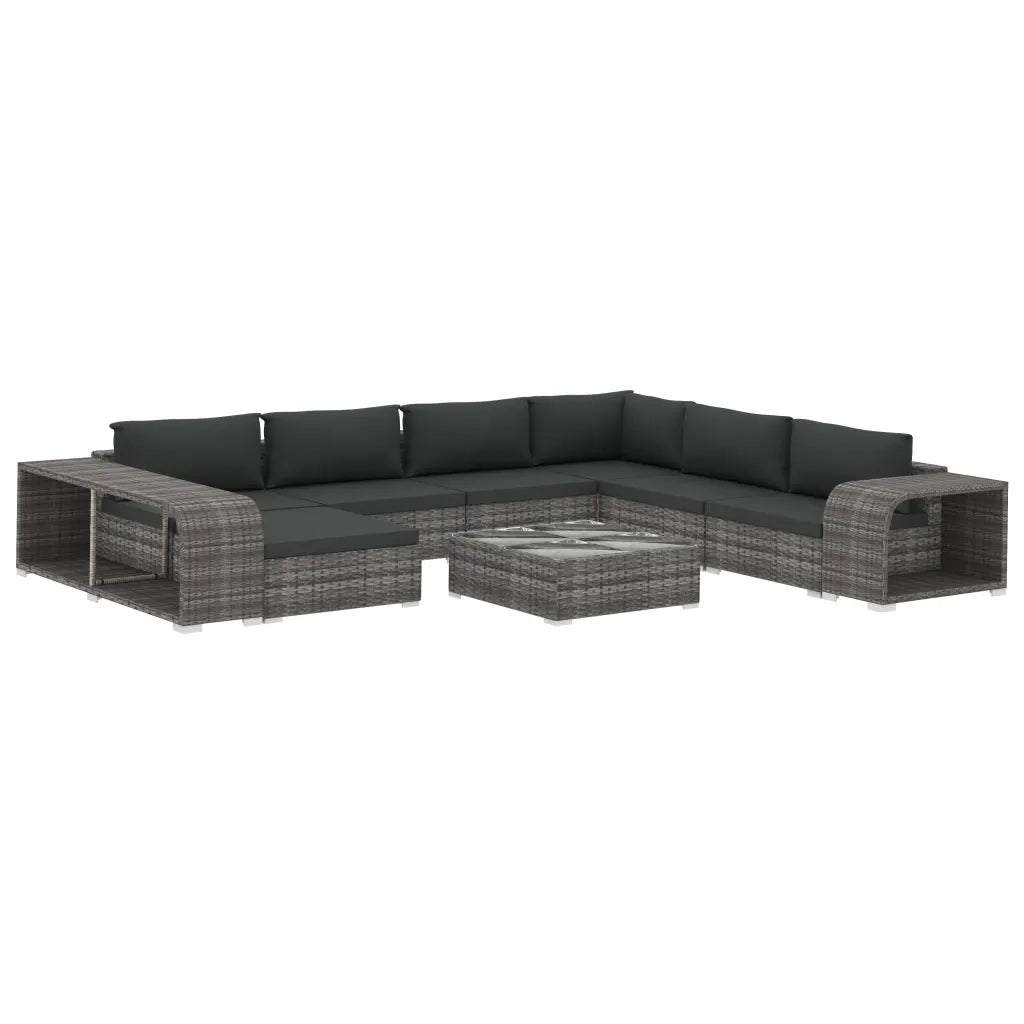 Set Divani da Giardino 10 pz con Cuscini in Polyrattan Grigio 48309