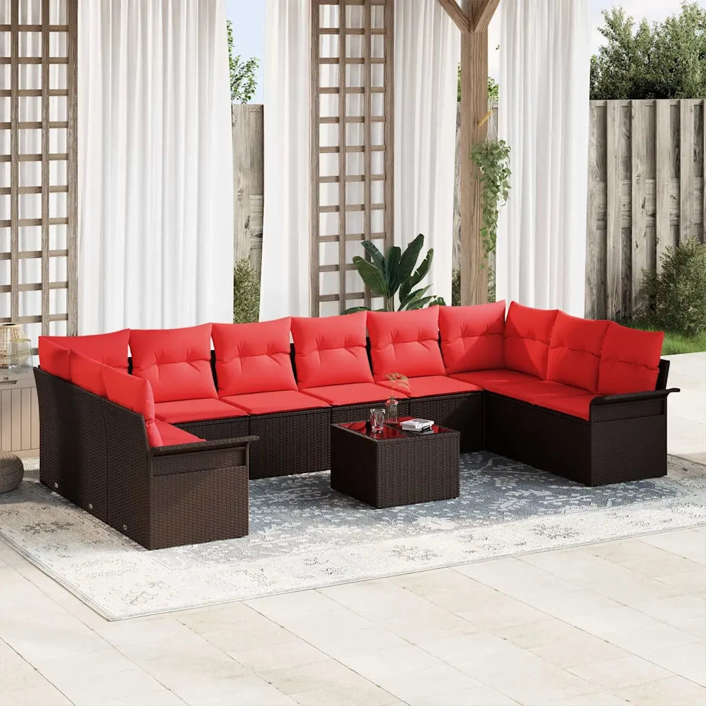 Set Divano da Giardino con cuscino 11 pcs Marrone polyrattan 3345554