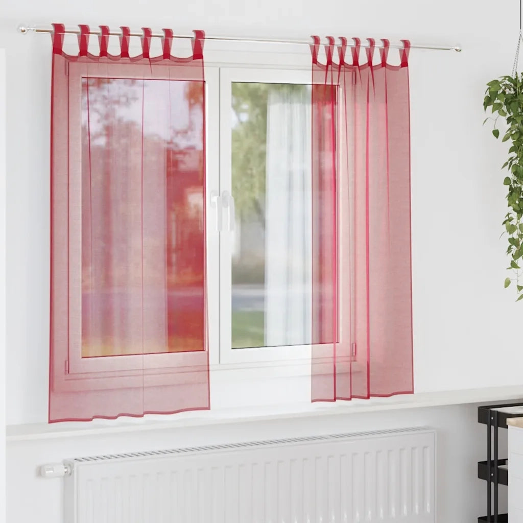 Tende in Voile con Tasche per Aste 2 pz Rosso Vino