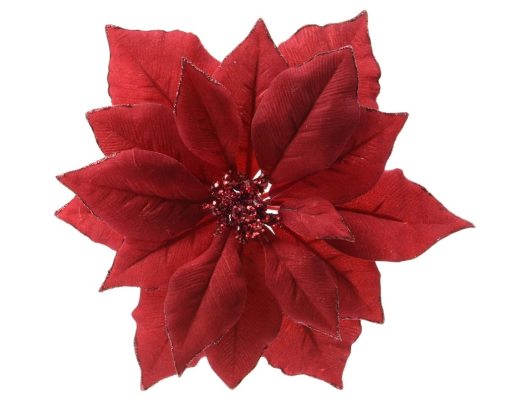 FIORE NATALIZIO ROSSO CON CLIP E GLITTER KAEMINGK D24X7 CM