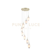 Rocky 8Lt Multi Drop Pendant, metallo ottone satinato e vetro