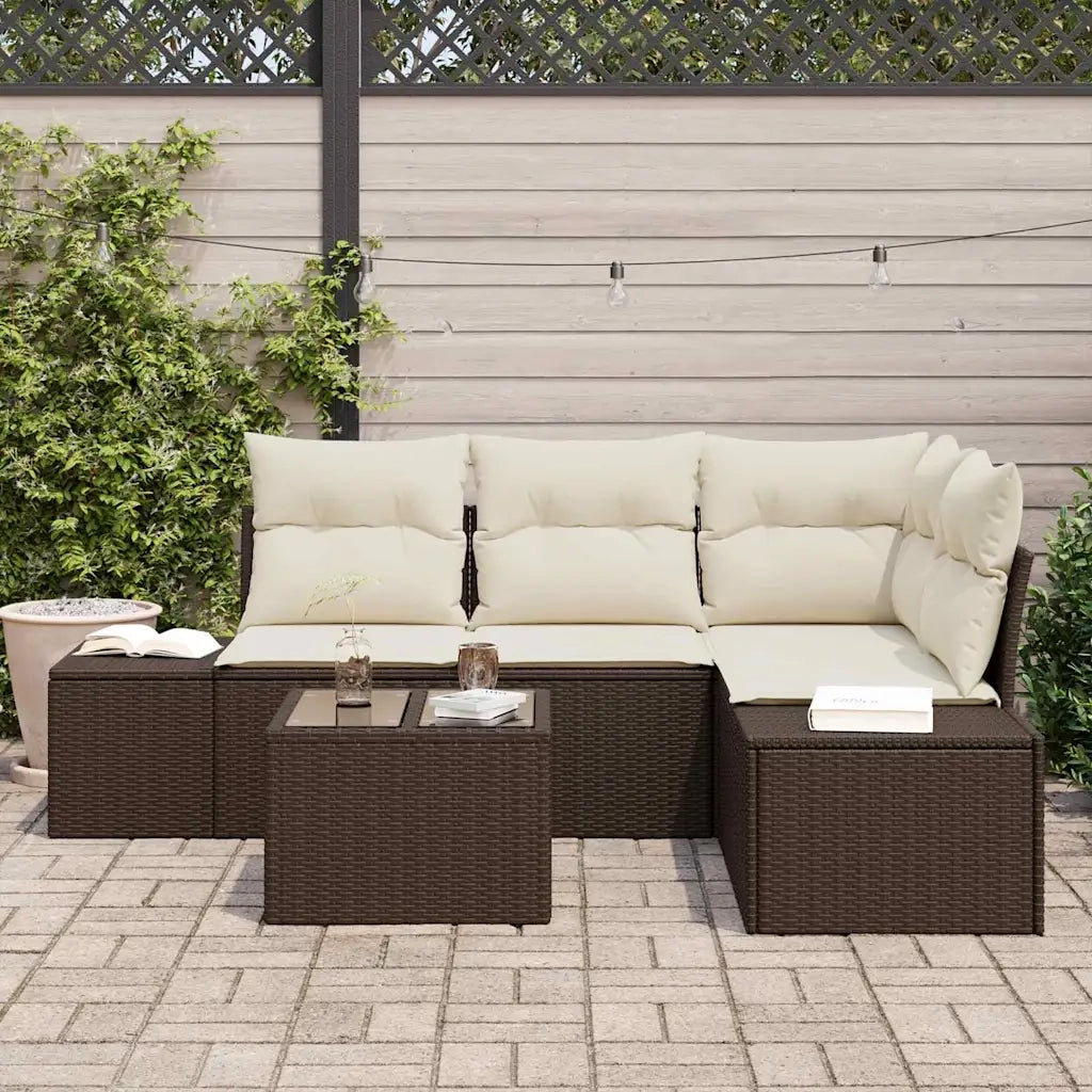 Set Divano da Giardino 5 pz | Set Salotto da Giardino Marrone polyrattan