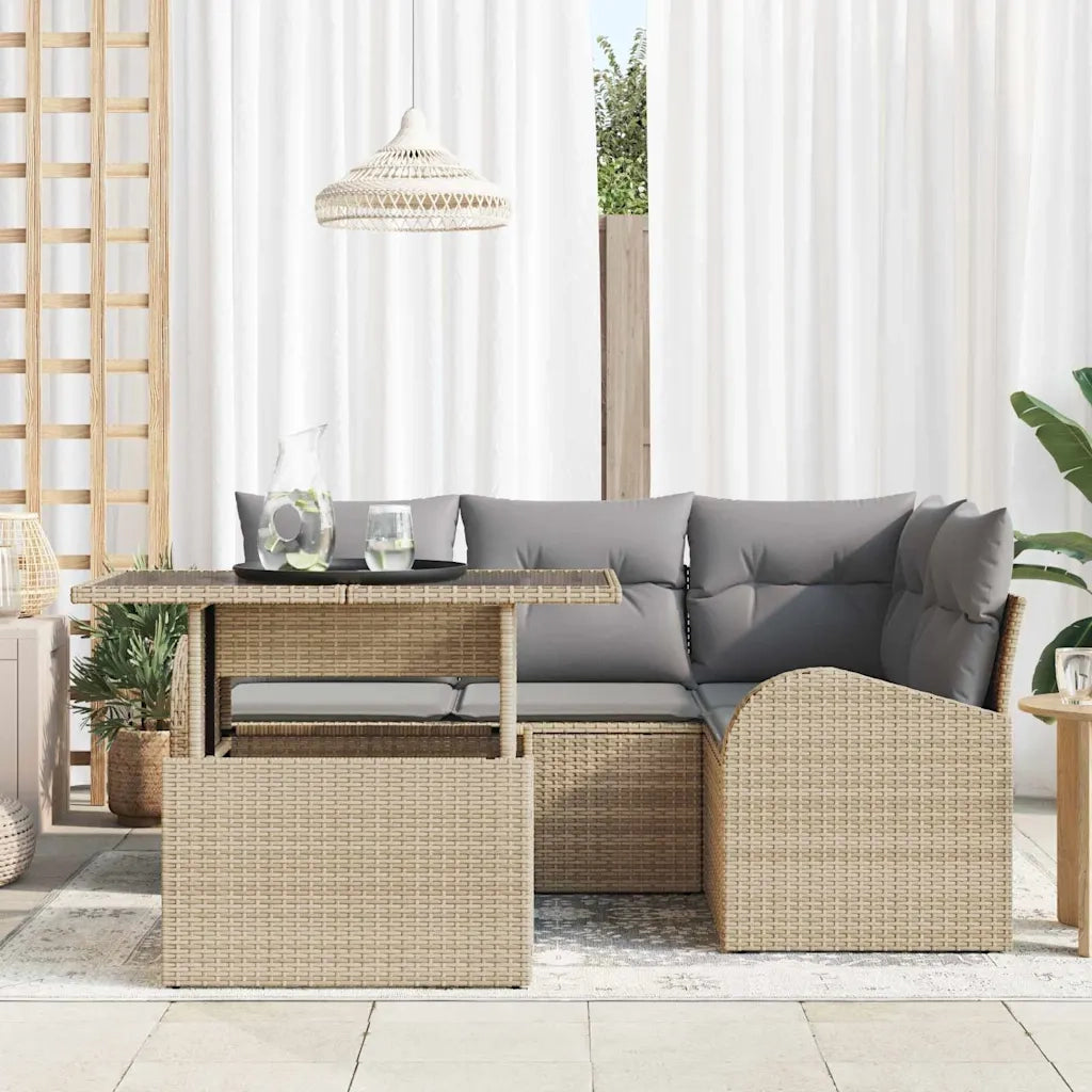 Set Divano da Giardino con cuscino 5 pcs Beige polyrattan 3348636