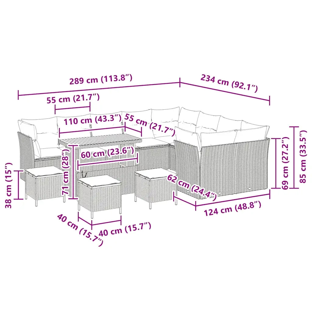 Set Divano da Giardino 13 pcs Grigio polyrattan 3361533