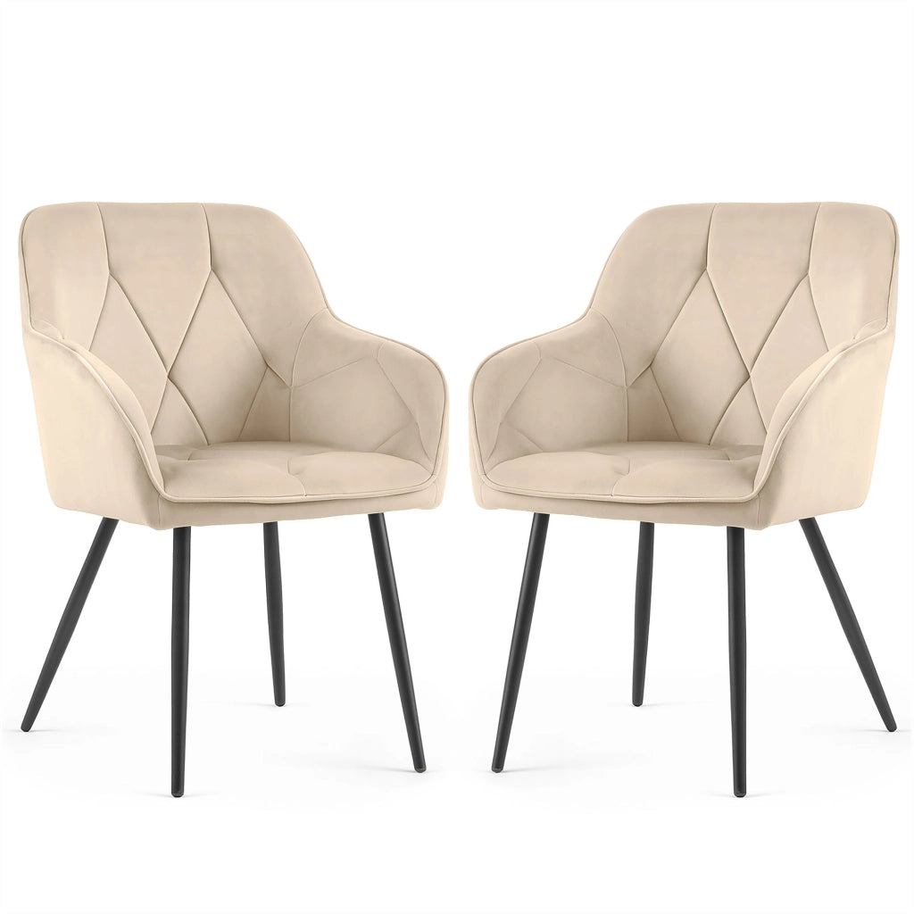 Set di 2 Sedie in velluto trapuntato DIAMANTE Beige gambe nere