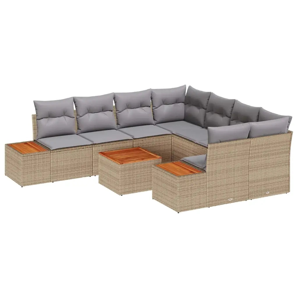Set Divano da Giardino con cuscino 9 pcs Beige Poly Rattan