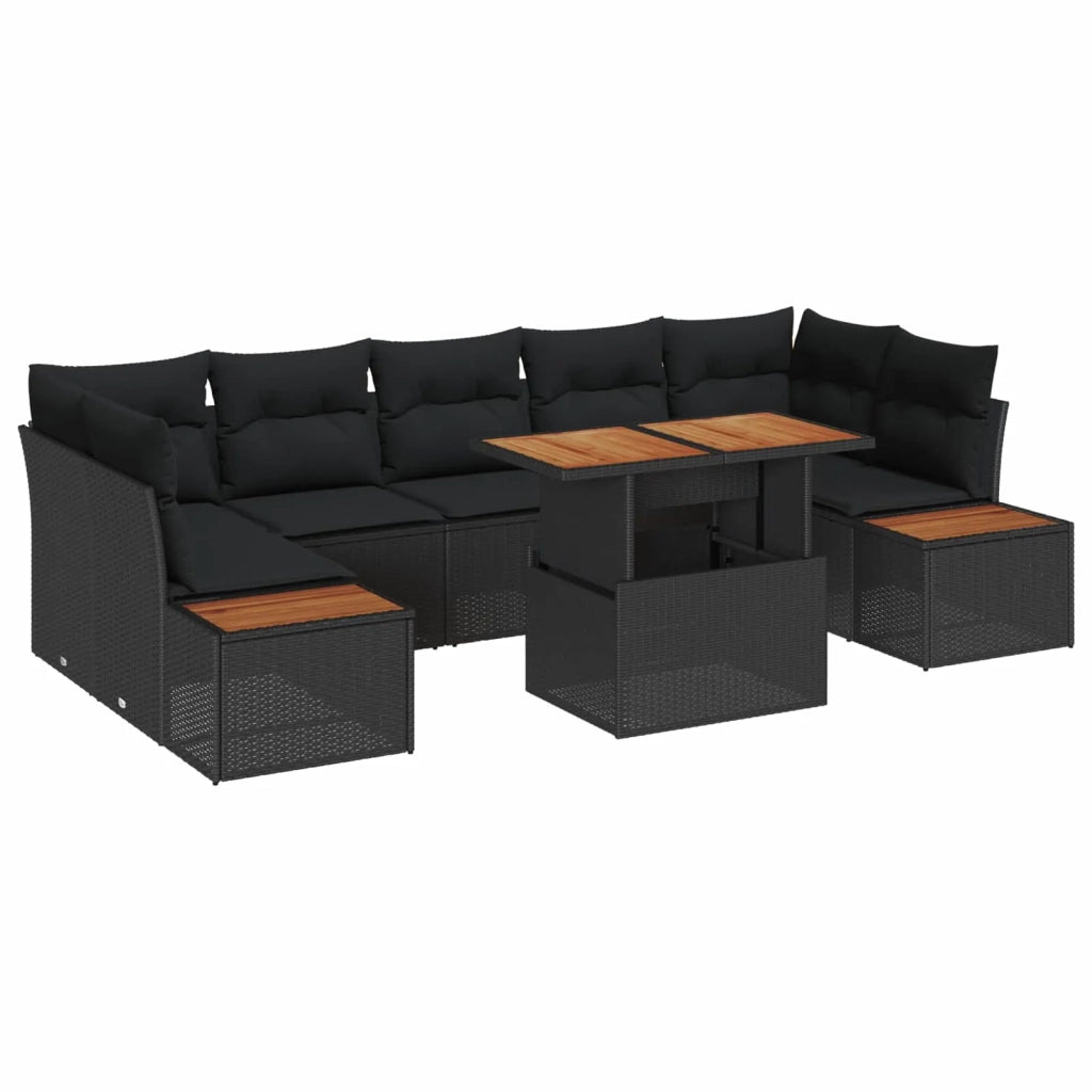 Set da Pranzo per Giardino con cuscino 8 pcs Nero e Marrone