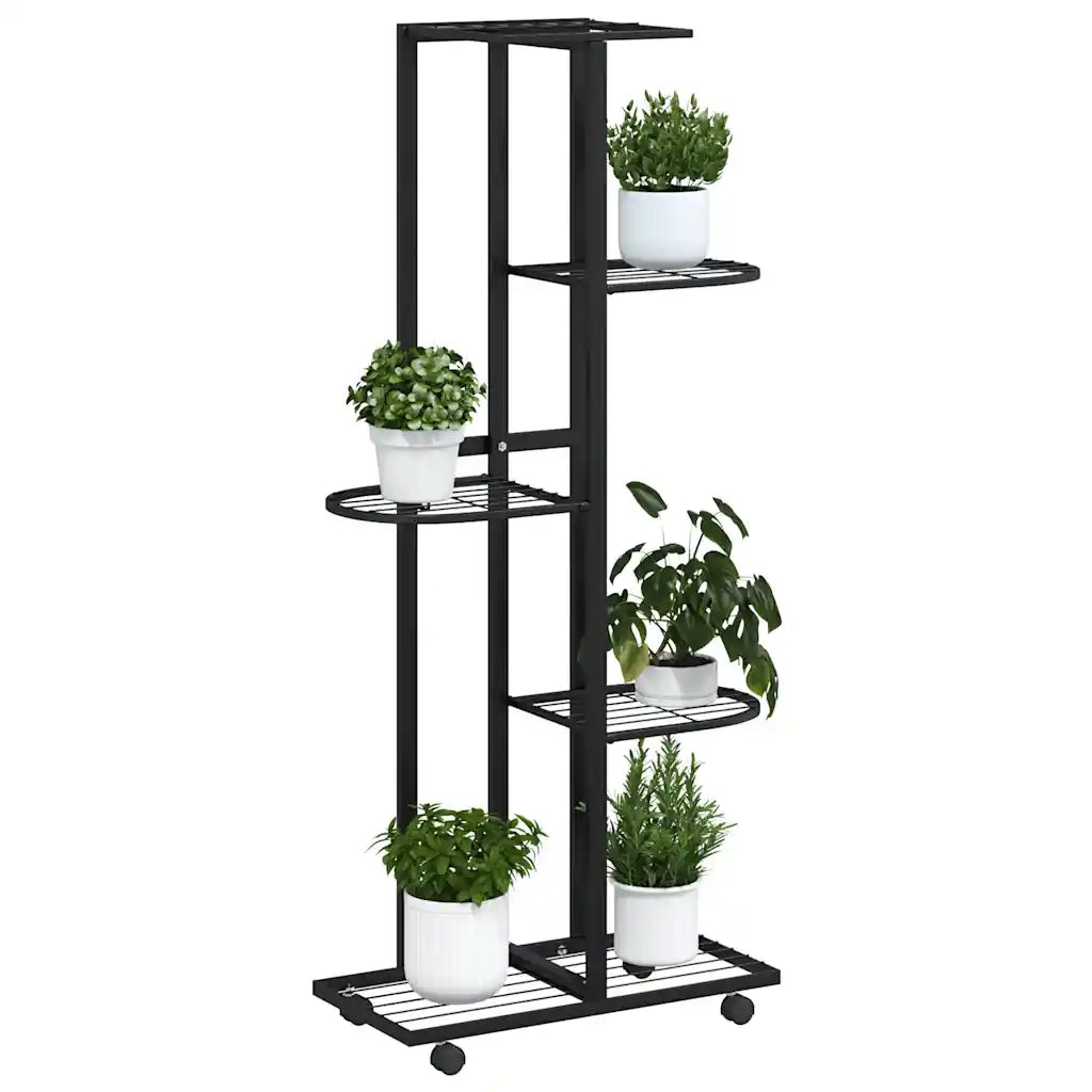 Fioriera a 5 Piani con Ruote 44x23x100 cm Ferro Nero 343117