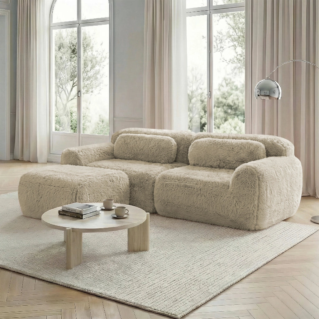 Divano L a 2 posti in peluche - Zephmum- Modulare combinabile con cuscini